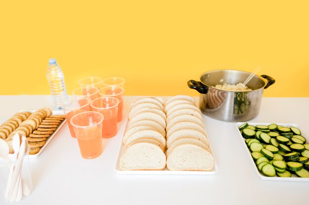 high angle of table with food for food day