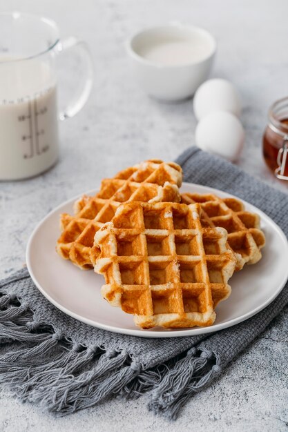 High angle tasty breakfast meal assortment