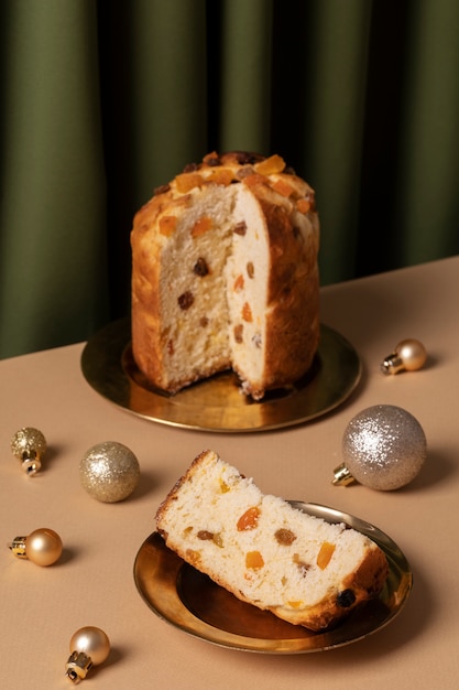 Free photo high angle tasty christmas panettone