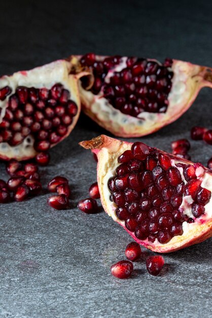 High angle tasty pomegranate arrangement