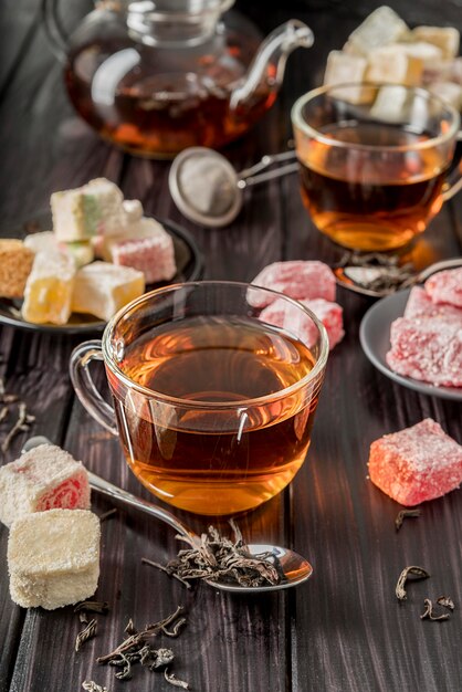 High angle  tea on table