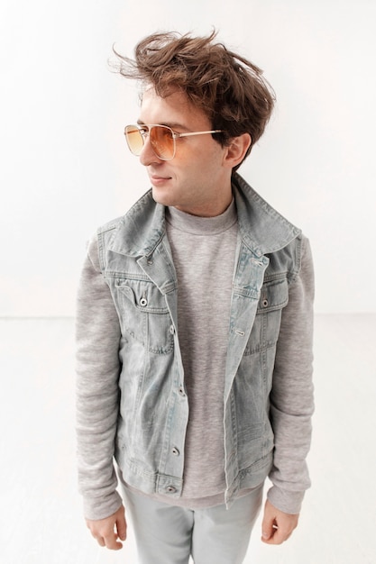 High angle teenage boy with sunglasses