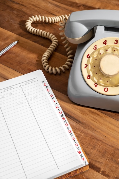 high angle telephone and book arrangement
