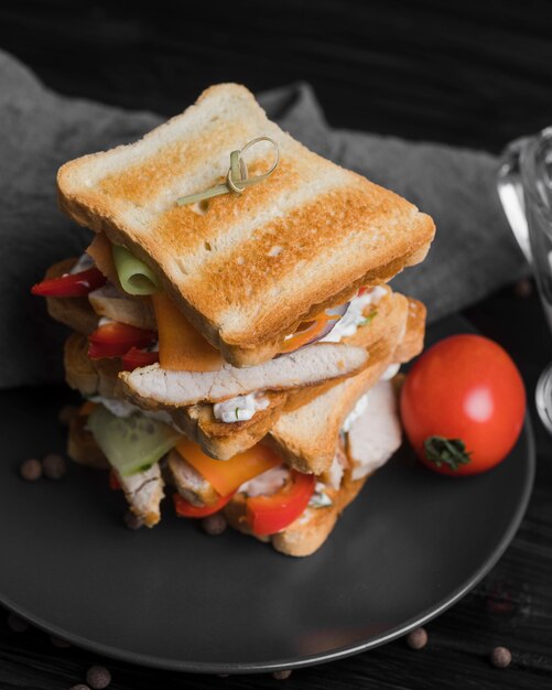 High angle toast sandwiches on plate