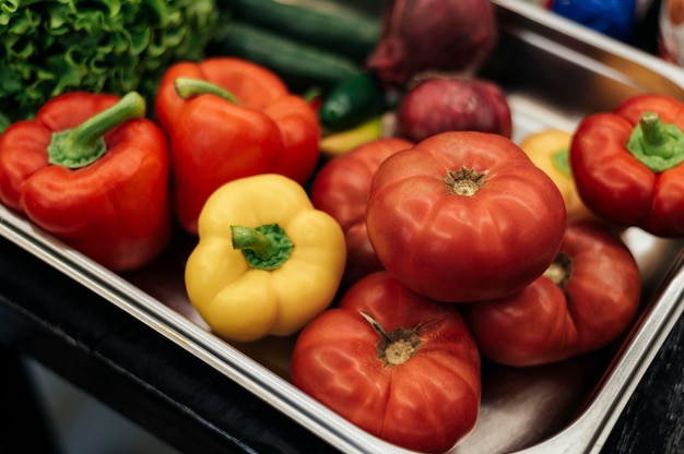 Free photo high angle of tray with fresh vegetables