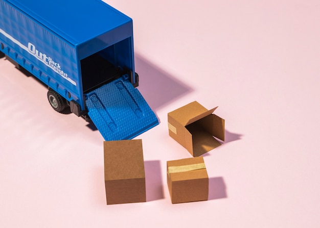 High angle truck and boxes arrangement