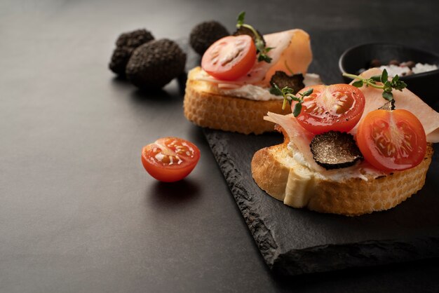 High angle truffle dish arrangement