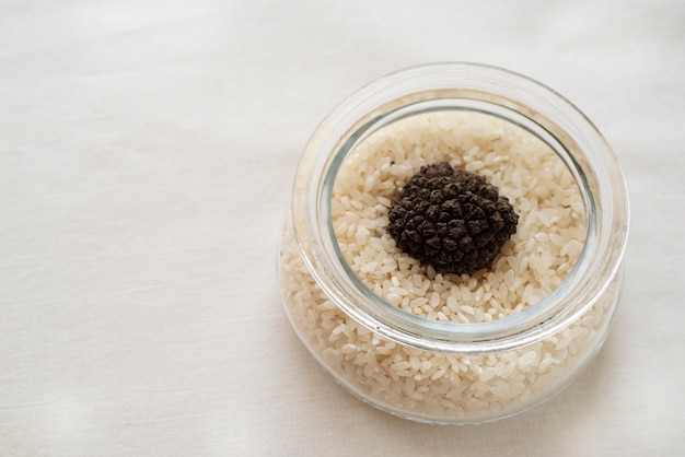 High angle truffle and rice