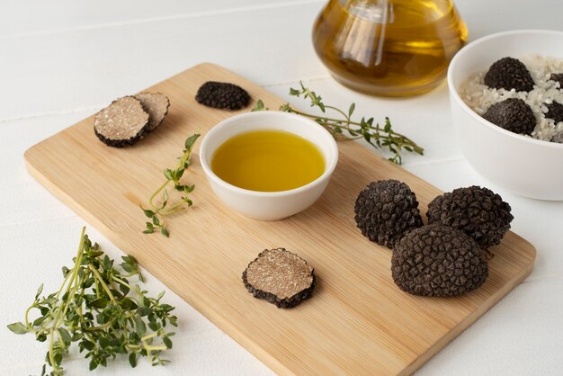 High angle truffles and ingredients
