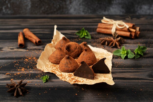 High angle truffles and ingredients