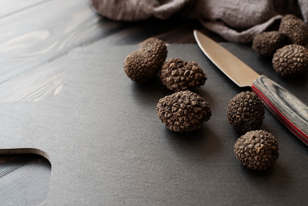 High angle truffles and knife