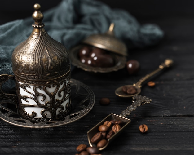 High angle of turkish cup of coffee