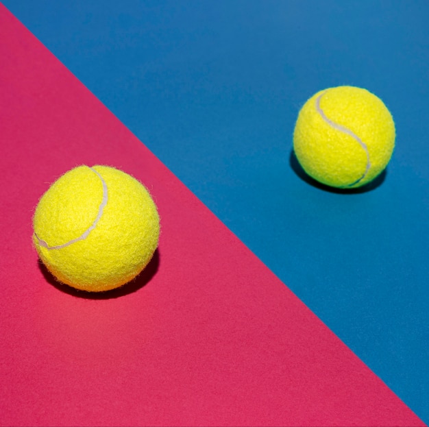 High angle of two tennis balls