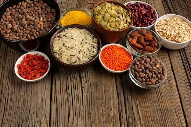 High angle of various spices