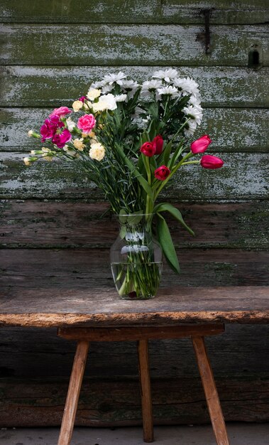 High angle vase with flowers