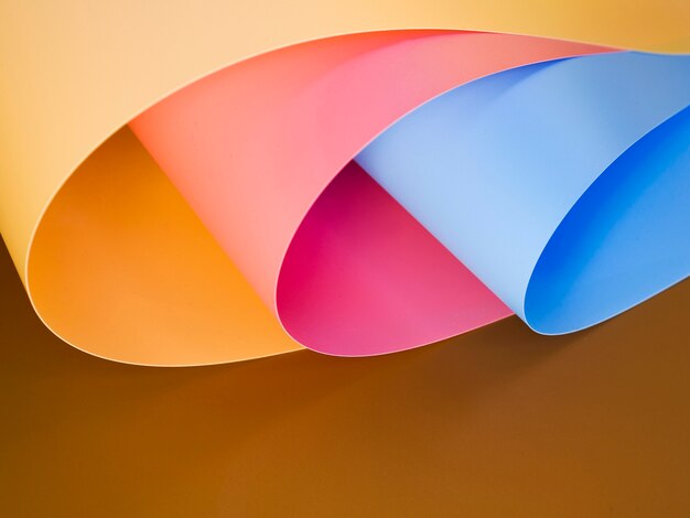 High angle of vibrant twisted sheets of paper