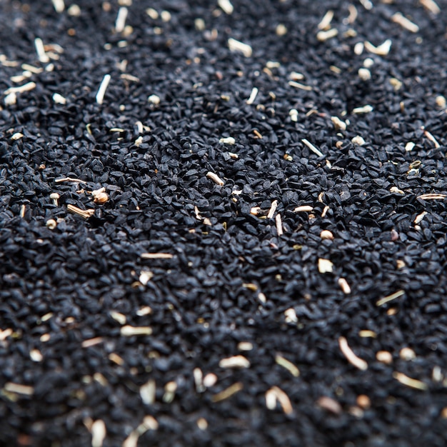 High angle view black sesame seeds texture background