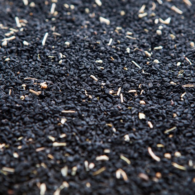 High angle view black sesame seeds texture background