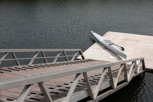 High angle view of boat in port