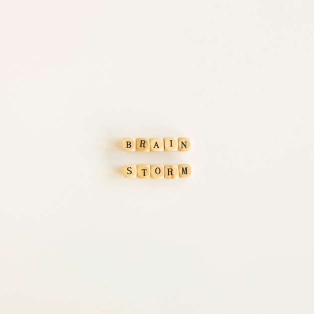 High angle view of brainstorm blocks on white background