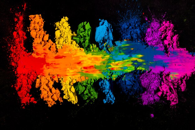 High angle view of colorful smudged indian holi color 