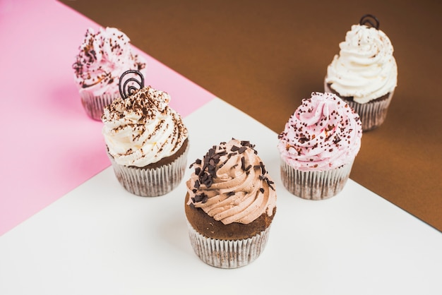 High angle view of cupcakes with different flavors