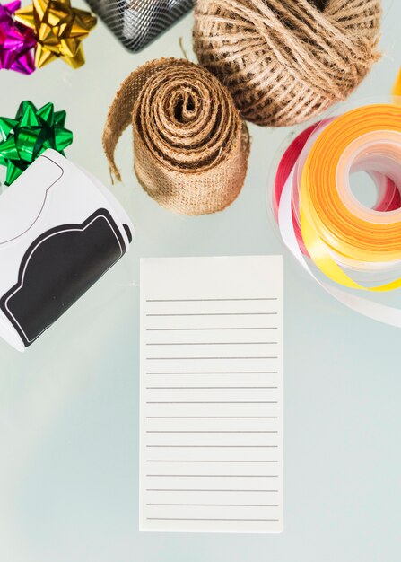 High angle view of decorative items mock up on desk