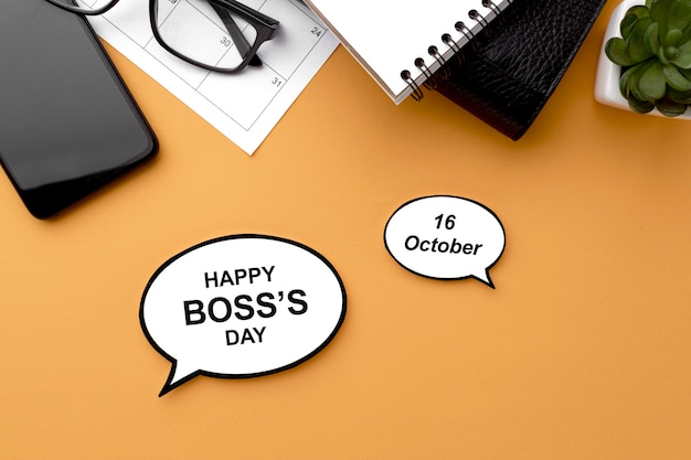 Free photo high angle view of happy boss day concept