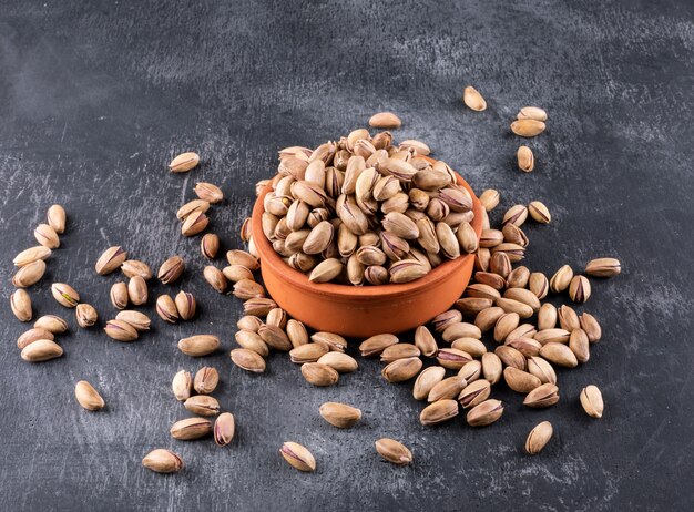 High angle view pistachios in a bowl