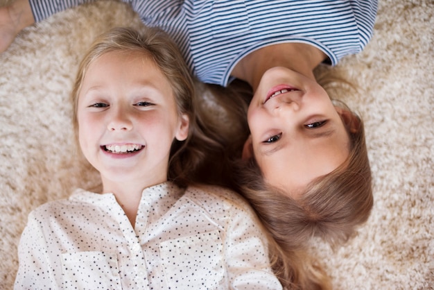 High angle view of two girls