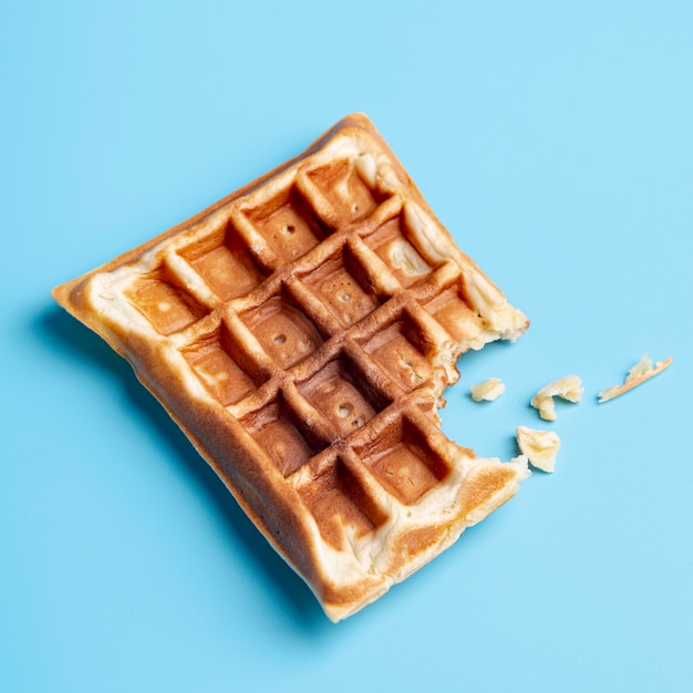 High angle of waffle with bite