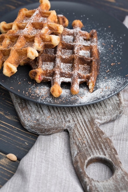 High angle waffles on plate