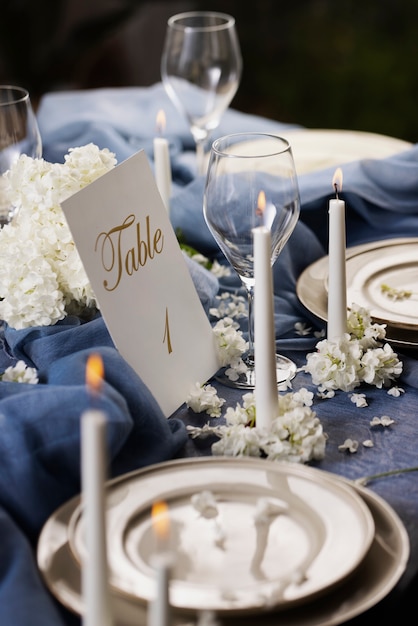 High angle wedding table assortment