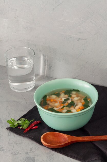 High angle white beans soup with chilli