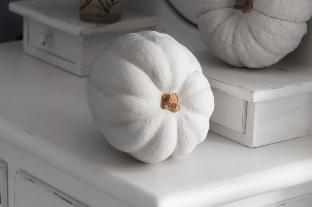 High angle white pumpkins arrangement