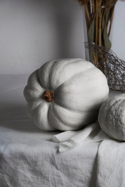 High angle white pumpkins arrangement