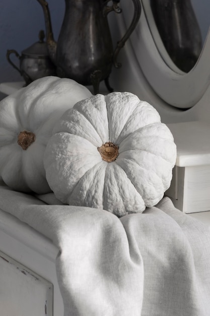 High angle white pumpkins assortment