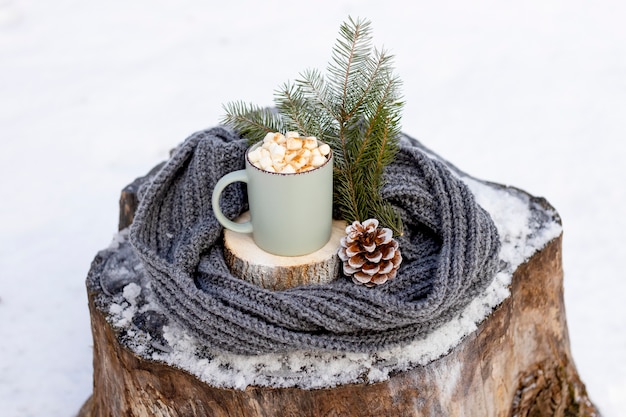 Free photo high angle winter scene with hot drink