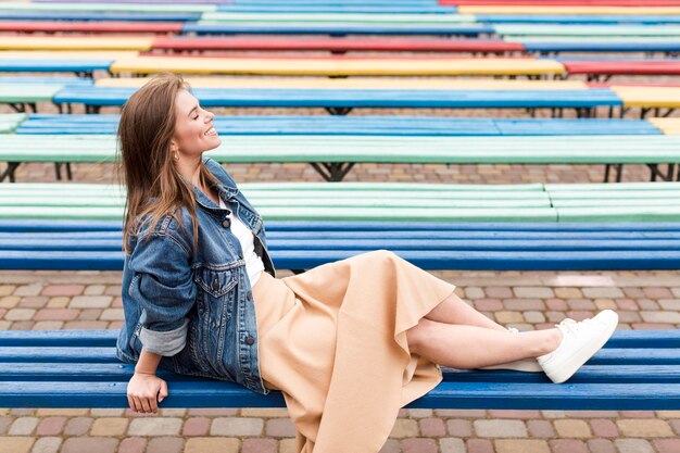 High angle woman on bench