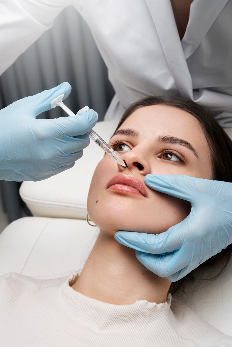 Free Photo high angle woman getting injection