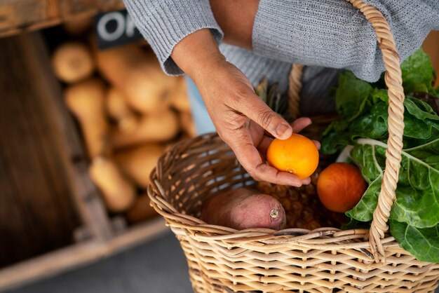 High angle woman grocery shopping