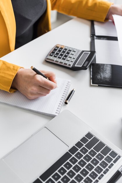 High angle woman at office working