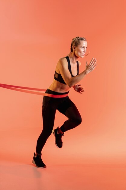 High angle woman running