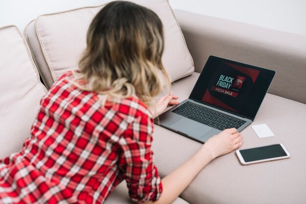 High angle woman shopping online