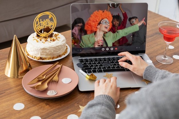 High angle woman typing on laptop