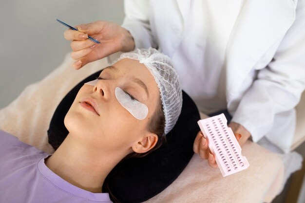 High angle woman with eye patches