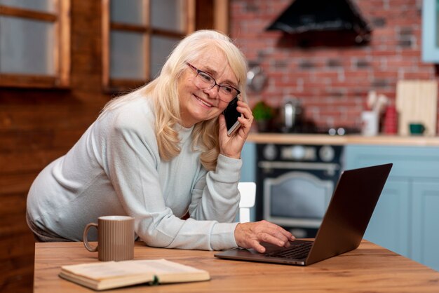 High angle woman working from home