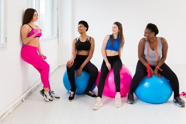 High angle women at fitness class on break