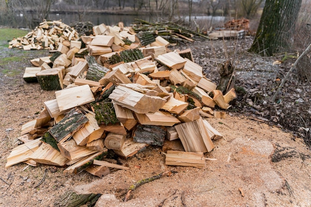 Free photo high angle wood for bonfire