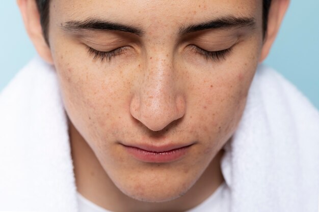 high angle young man skin texture